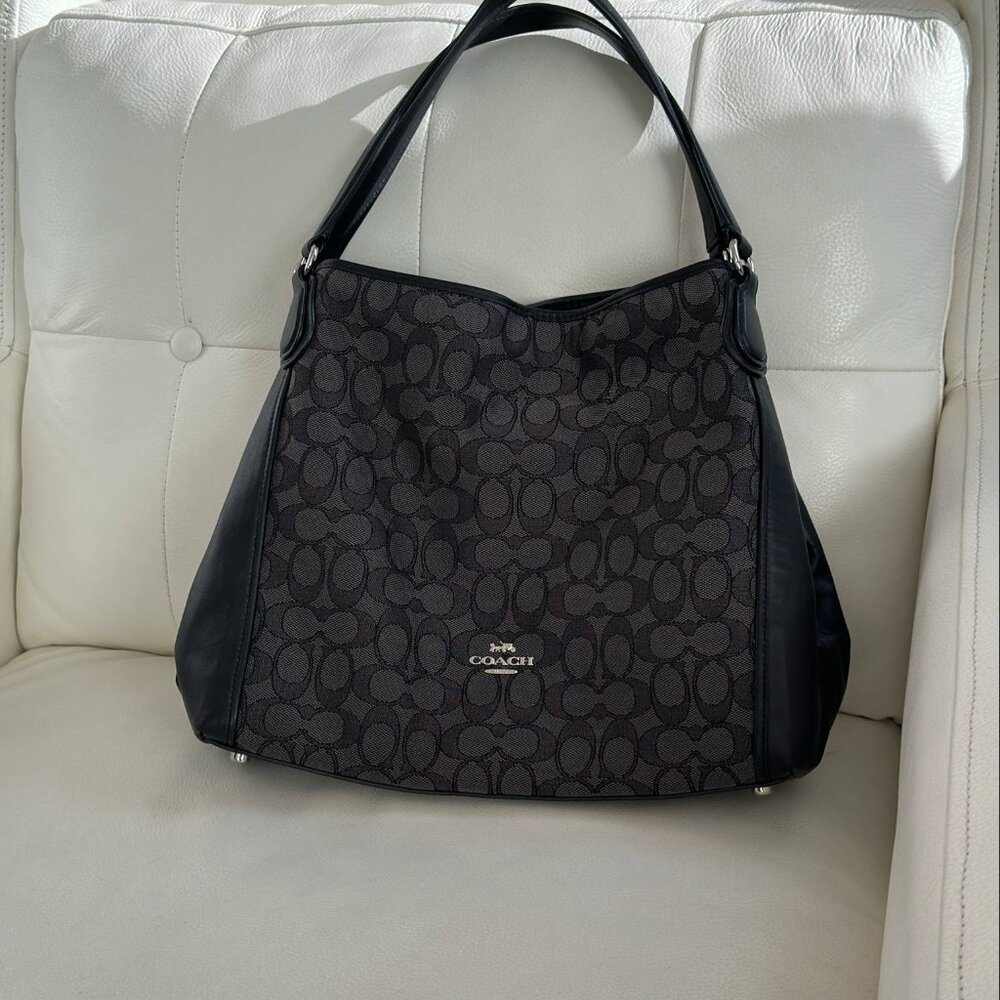 Coach Edie 31 Handbag – Black & Gray | Silver Hardware | Like New + Dust Bag